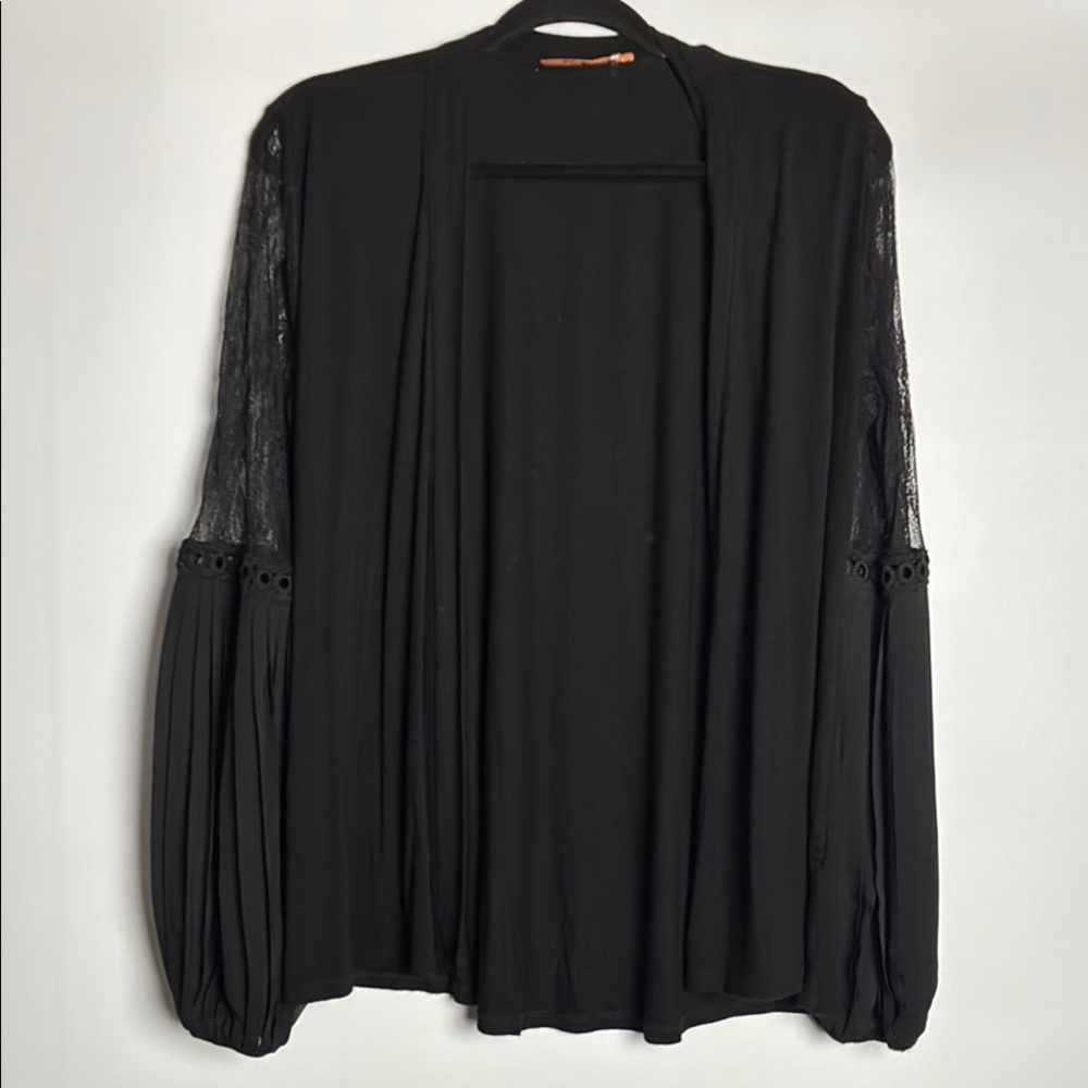 Belldini Elegant Black Open Front Cardigan, Ballon Lace Sleeve